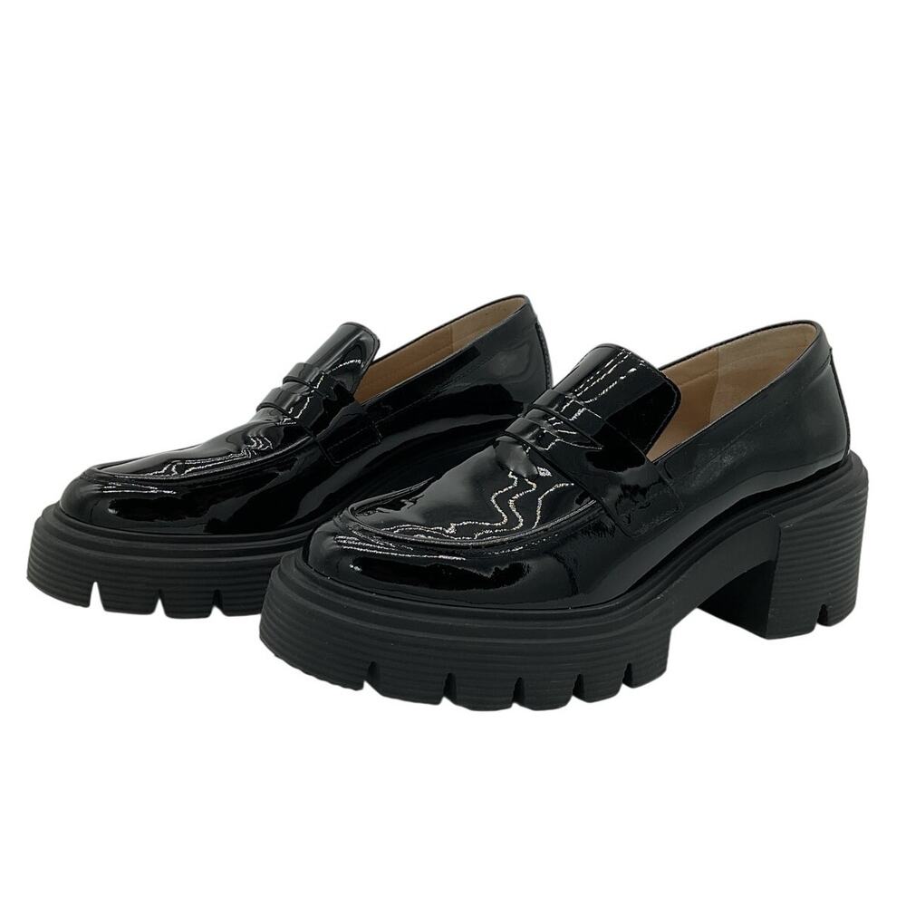 Stuart Weitzman Patent Black Blocklift Loafers Size 7.5 - Picture 3 of 8